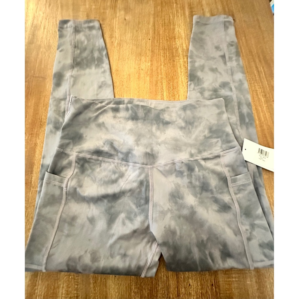 Pro-Fit Womens High Waisted Tie Dye Leggings with Pockets Light Grey Size L